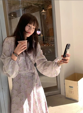 清仓甜美田园风碎花V领连衣裙夏季收腰气质显瘦长裙女83011