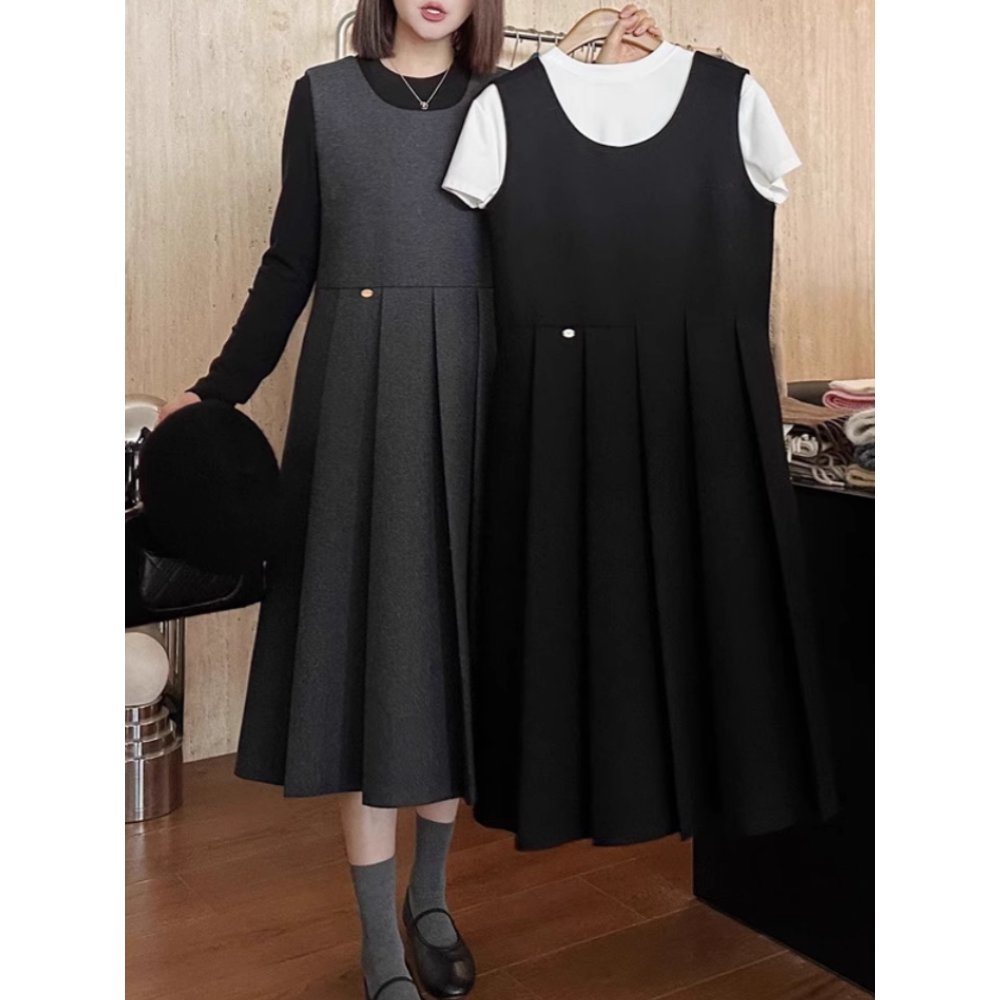 背心裙女冬气质无袖百褶连衣裙