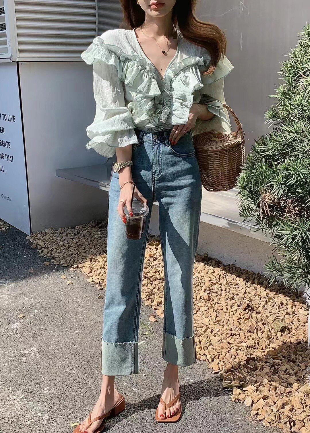 清仓现货翻边牛仔裤女