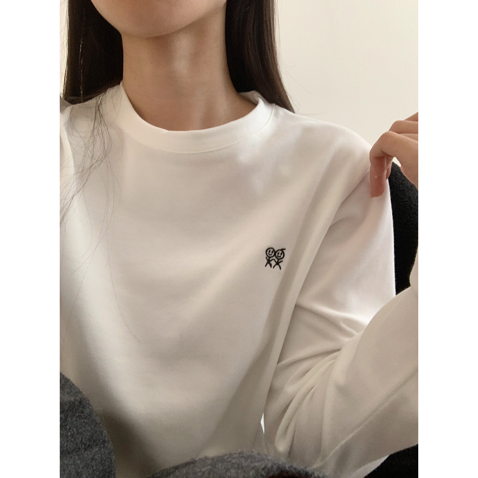 加厚磨毛刺绣火柴人长袖T恤上衣