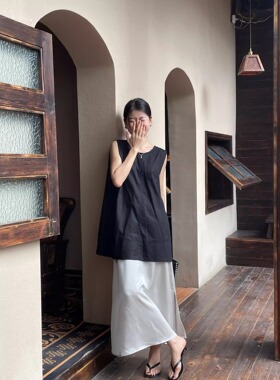 松弛感无袖背心上衣女夏季休闲宽松慵懒风百搭显瘦减龄衬衫2607
