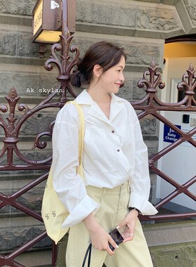 清仓现货简约翻领防晒衬衫春夏薄款宽松直筒百搭叠穿上衣女83620