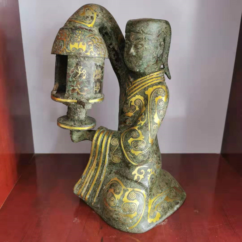 仿古青铜器客厅店铺卧室摆件古铜错银长信宫灯古典包老浆居家礼品