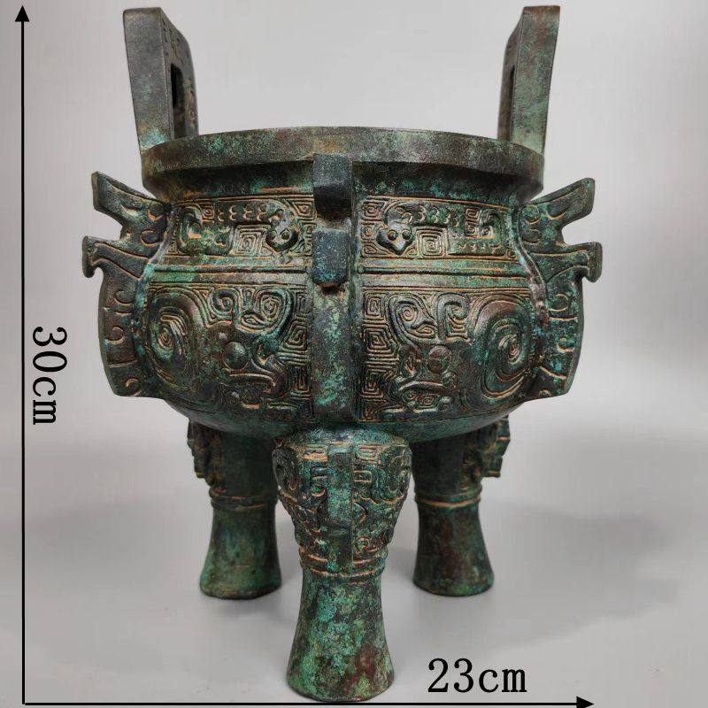 仿古青铜器兽面龙纹鼎圆鼎三足鼎铜香炉家居传世装饰品办公桌摆件