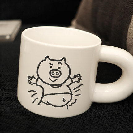 可爱小猪高级感马克杯陶瓷小众情侣办公室咖啡杯子胖胖杯