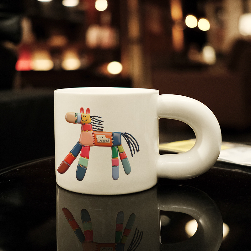 小马高级感马克杯陶瓷小众情侣办公室咖啡杯子胖胖杯