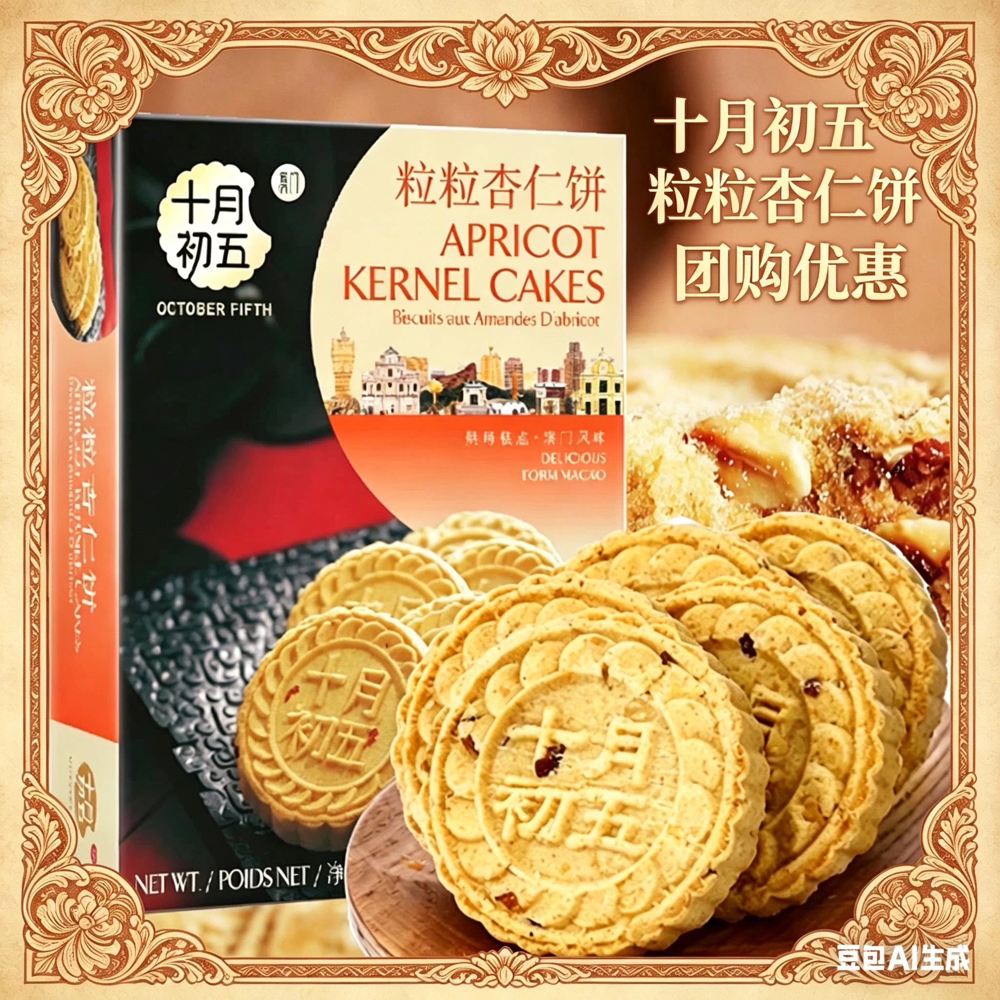 十月初五粒粒杏仁饼休闲茶点澳门特产零食手信中式糕点休闲小吃