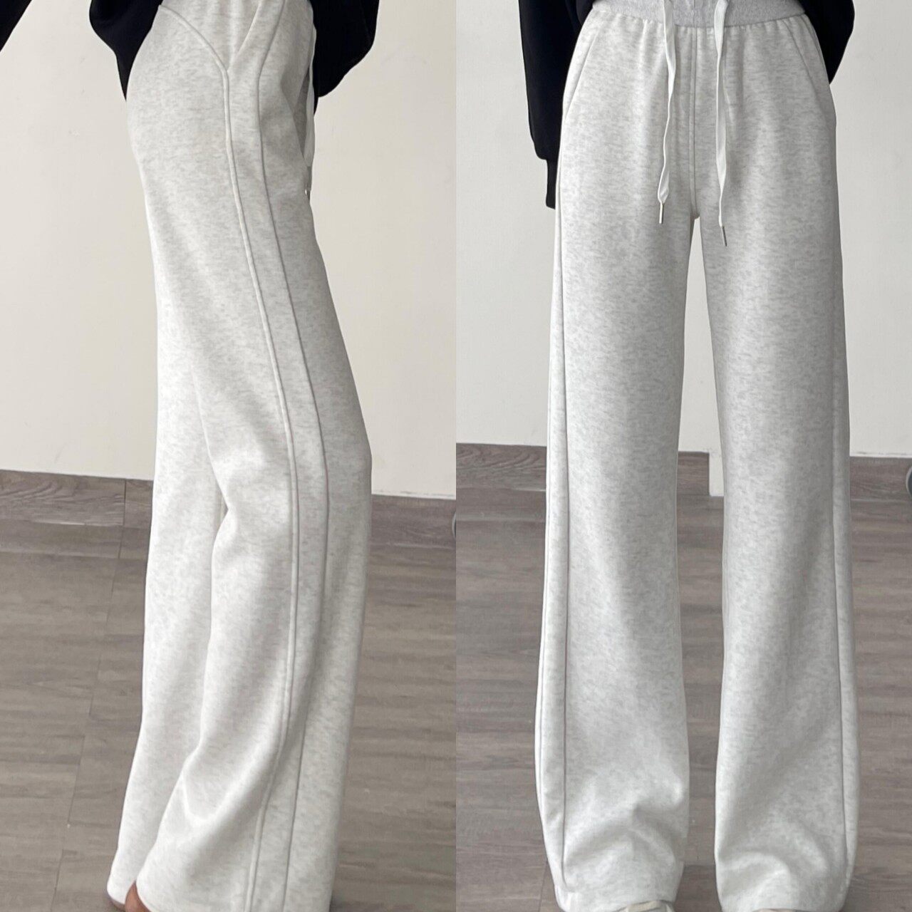 秋冬scuba L同款加绒卫裤中腰女显腿长阔腿裤直筒裤运动休闲纯棉