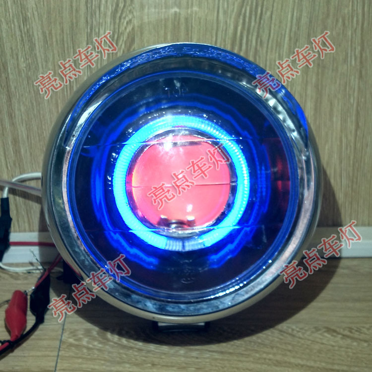 哈雷力帆摩托车150风暴太子大灯总成改装3寸双光透镜天使眼恶魔眼