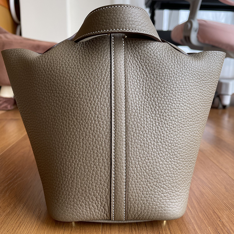 全手工定制大象灰菜篮子锁扣水桶包TC牛皮荔枝纹togo皮C18手提包