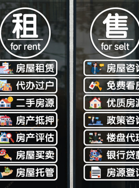 创意房产中介店铺玻璃门贴纸房屋托管租售租赁橱窗布置广告字贴画
