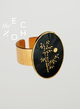 theECHO唤应「竹月 」椭圆黑珐琅金 2024新品 东方美学 戒指女