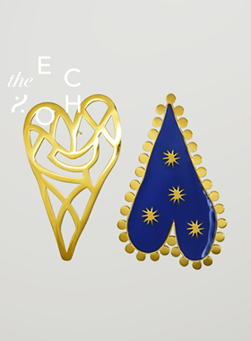 theECHO唤应「 花火」爱心金不对称珐琅 520情人节 礼物 耳环 女