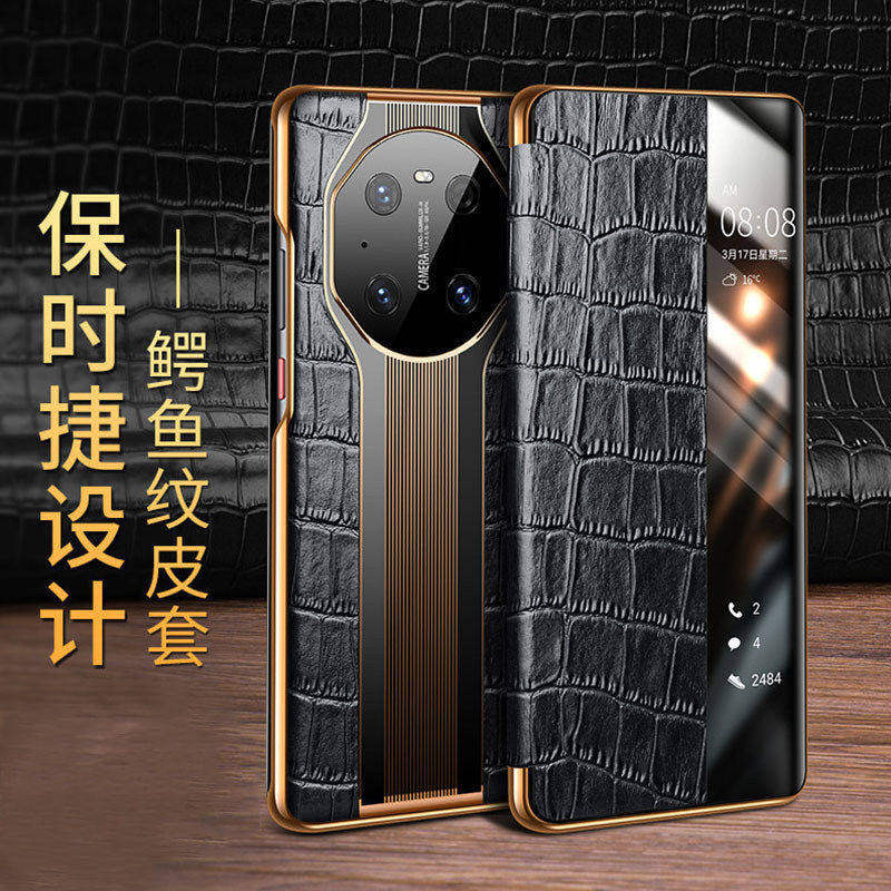 适用磁吸翻盖60rs非凡大师鳄鱼纹60pro保时捷mat60新款50rs 真皮皮套50pro手机壳