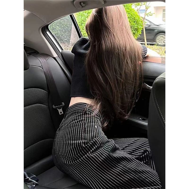 暗黑系气质酷gir高腰遮胯条纹直筒裤chic百搭垂感显瘦洋气裤子春