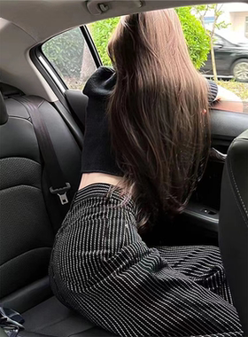 暗黑系气质酷gir高腰遮胯条纹直筒裤chic百搭垂感显瘦洋气裤子春