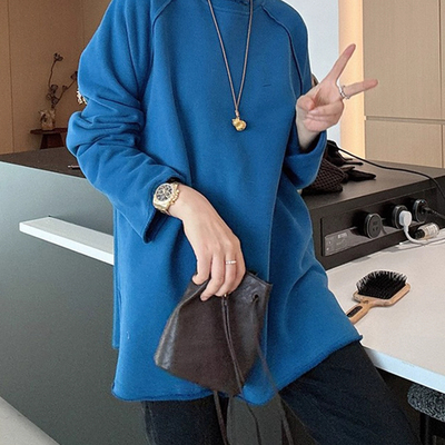 韩版慵懒风中长款加绒加厚卫衣女款2025秋冬新款宽松百搭休闲上衣