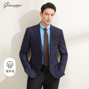 乔治白秋冬男士 绵羊毛单西上衣潮 西服外套二粒扣休闲毛呢西装