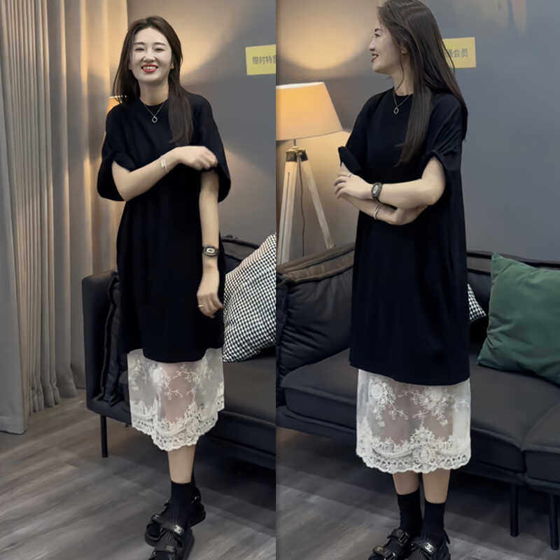 赫本风T恤蕾丝半裙两件套女夏季