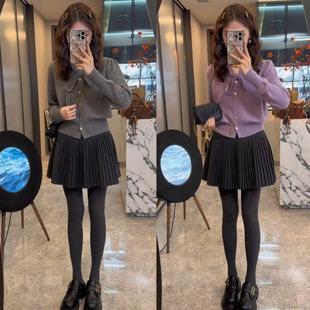 今年流行穿搭一整套女小香风蝴蝶结系带针织衫 高腰百褶裙两件套冬