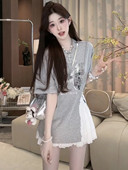 高腰显瘦蓬蓬半身裙套装 韩版 T恤女 减龄休闲百搭蝴蝶亮片短袖 时尚