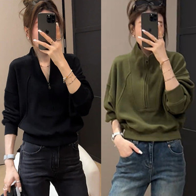 松弛感双面绒半拉链立领卫衣