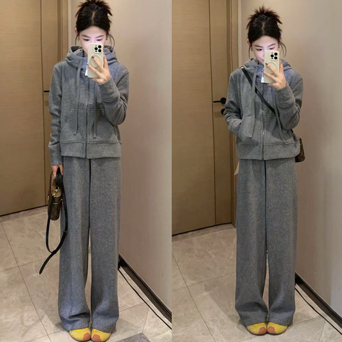 加绒保暖连帽卫衣外套休闲阔腿裤