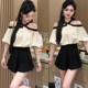 半身裙裤 女夏洋气甜美交叉挂脖露肩衬衫 两件套 套装 2025超好看时尚