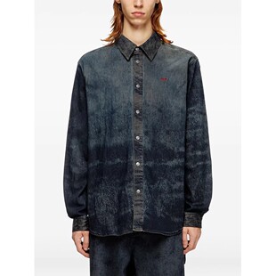D意大利街头运动潮牌男装欧美男士水洗做旧牛仔长袖衬衫上衣外套