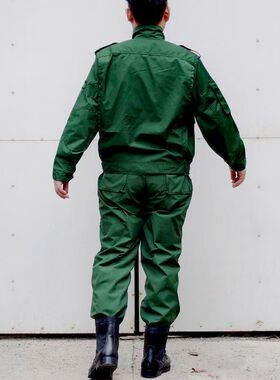 87老款库存工作服深绿色作训服深绿色的确良夹克多兜套装收藏品