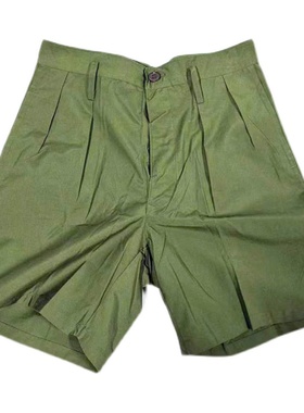 80年代稀缺老货草绿的确良短裤男女休闲薄款透气纽扣中老年怀旧裤