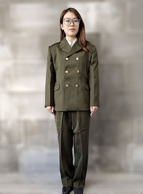 黄绿色马裤呢冬女装毛料凡立丁怀旧纪念中老年中山装防寒保暖