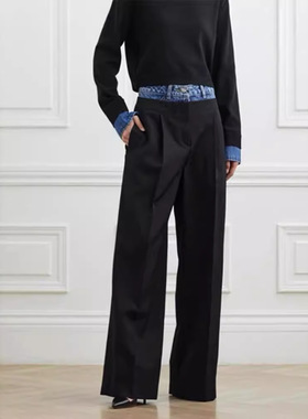 THERSTUDIO ROW意大利羊毛垂挺抗皱级感黑色拼接西裤直筒阔腿裤