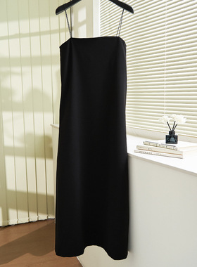 THE R STUDIO  ROW吊带连衣裙2025一字领细肩带拖地长裙开衩A字裙