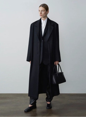 THE R STUDIO ROW羊毛大衣女24新款长款单排扣垫肩后开衩廓形外套