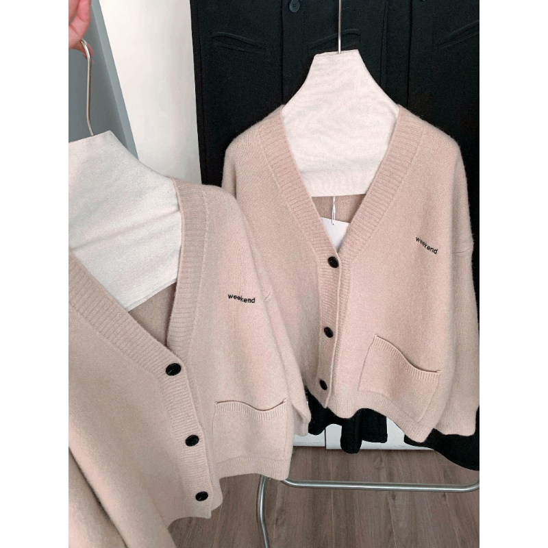 针织开衫女大码胖MM宽松显瘦慵懒风秋冬加厚保暖v领灰色毛衣外套