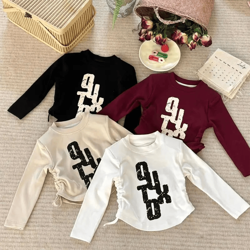 女童长袖修身抽绳t恤女宝宝韩版字母时尚儿童体恤秋季上衣女新款,童装/婴儿装/亲子装,T恤,淘宝优惠券,粉丝福利购,淘宝优惠卷