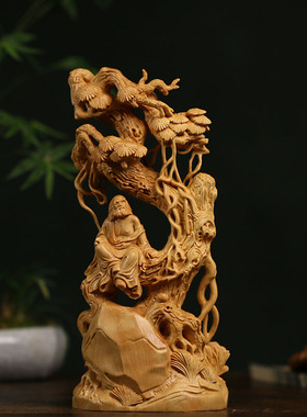 居舍黄杨木雕达摩摆件坐看云起时