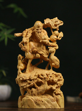 居舍小叶黄杨木寿星摆件鹿鹤同春