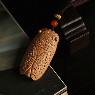 印度老山檀香木雕手把件动物蝉实木雕刻把玩车挂件文玩一鸣惊人