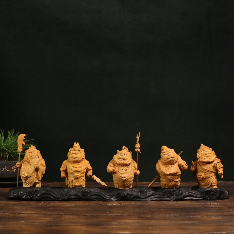 小叶黄杨木雕客厅玄关家居装饰品纯手工实木雕刻工艺摆件五虎上将