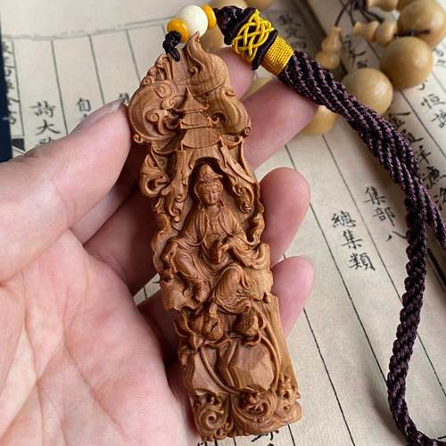 居舍正品檀香木雕挂件水月观音