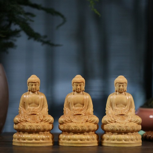 黄杨木雕佛像佛龛药师佛三宝佛