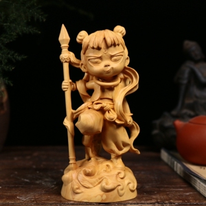 黄杨木雕卡通摆件手办工艺品哪吒