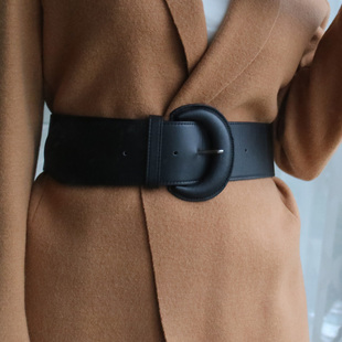 时尚大气头层牛皮简约百搭宽腰封配大衣配饰西服装饰宽腰带女黑色