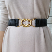 镀真金五金羊皮松紧腰封弹力裙带连衣裙腰带女黑色卡其色杏色