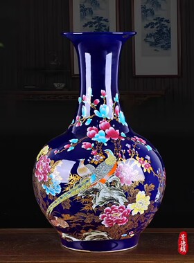 陶瓷器摆件花瓶客厅大号干花插花白色粉彩瓷瓶酒店柜台工艺品摆设