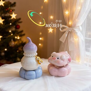 景德镇旋转葫芦摆件陶瓷圣诞树旋转摆件桌面装饰品创意礼品