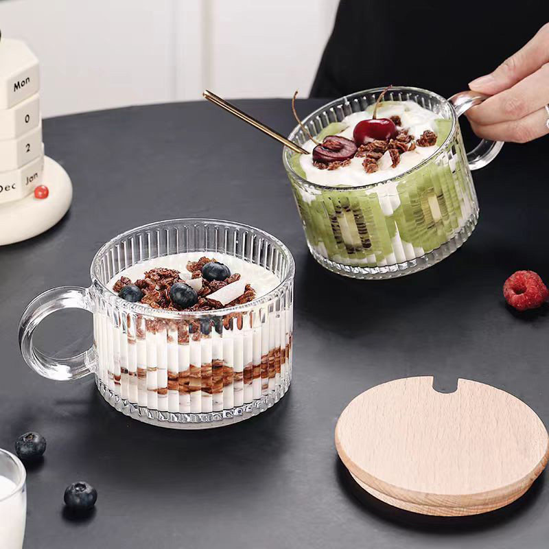 简约平底花纹带把牛奶杯ins风复古冰咖啡杯早餐燕麦杯大口果汁杯,餐饮具,玻璃杯,淘宝优惠券,粉丝福利购,淘宝优惠卷