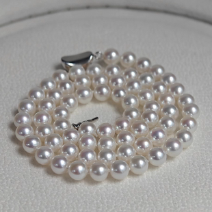 (新品)7mm极光近正圆基本无暇天然淡水无核珍珠项链诸暨产地